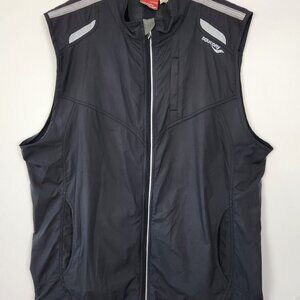 Saucony Men's Sleeveless Full Zip Windbreaker Vest XXL, Black W Silver Accents